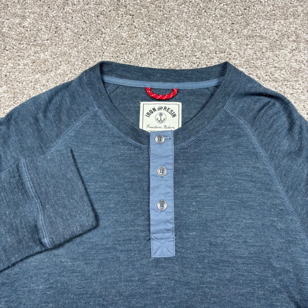 Iron and Resin Henley XL Blue Wool Blend Long Sleeve Raglan Shirt Thermal